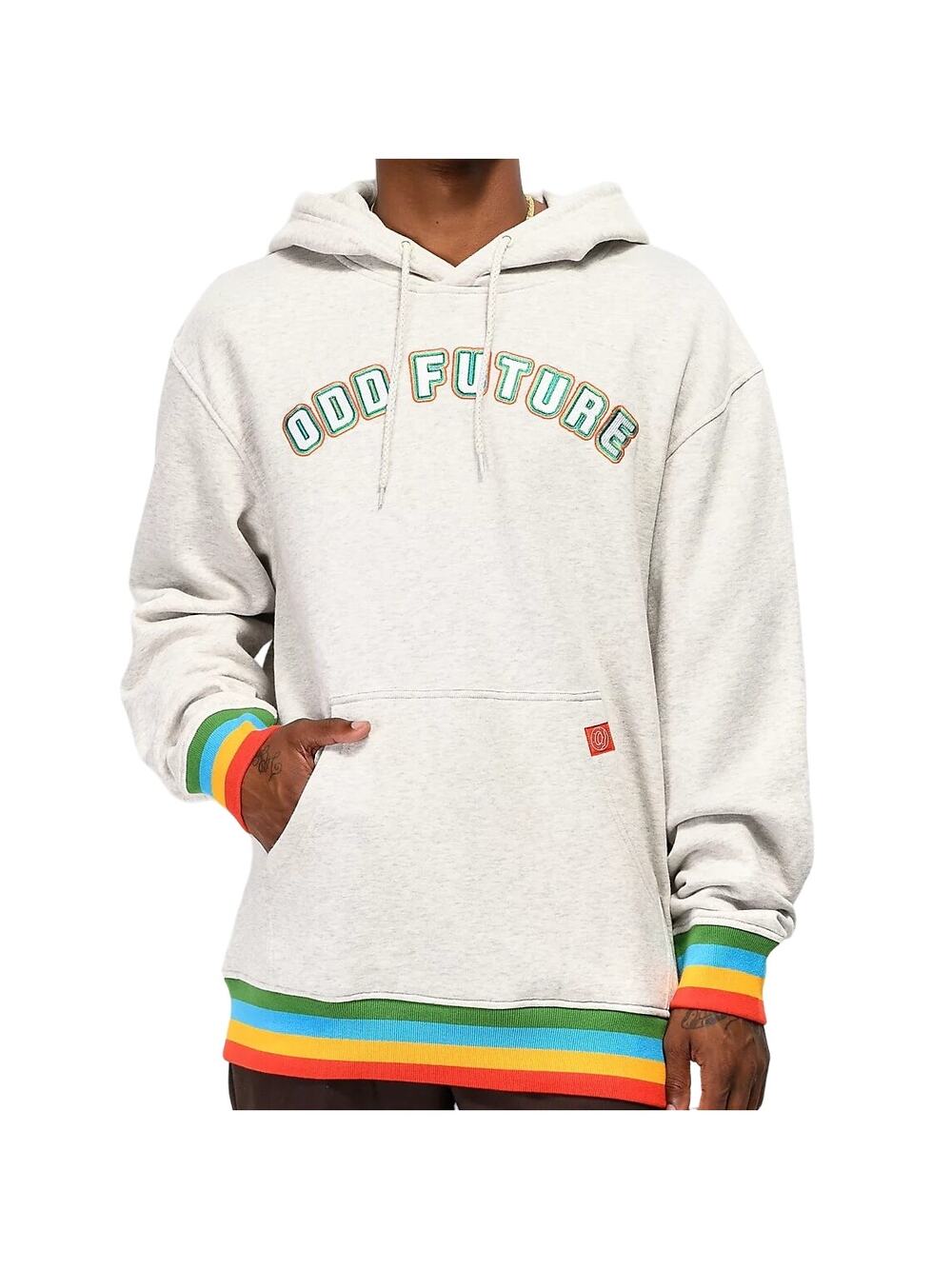 Odd Future Hoodie Tyler the Creator Sweatshirt Rainbow Rib Embroidered Gray S